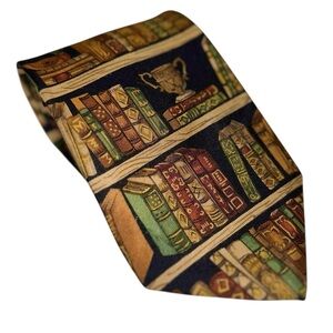 Vintage Alynn Neckwear Ex Libris Tie Silk Multicolor Library Books 59x3.75” USA